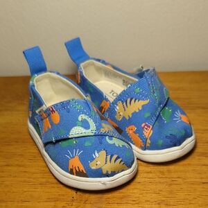 TOMS Tiny Alpargata Toddler Slip-On Shoes Blue Glow-in-the-Dark Dino Size 4T